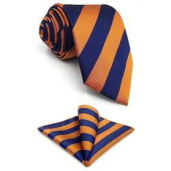 SHLAX&WING Neu Blau Orange Streifen Herren Krawatte Set Geschäftsanzug Lang Dünne von S&W SHLAX&WING