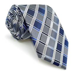 Shlax&Wing Geschäftsanzug Herren Krawatte Grau Blau Kariert Seide Extra lang Dünne von S&W SHLAX&WING