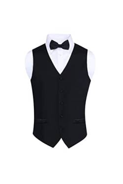 Herren 100% Wolle Formal Weste und Krawatte Set - Inklusive schwarzer Weste und passender schwarzer Satin Fliege, schwarz, 4X-Large Groß von S.H. Churchill & Co.