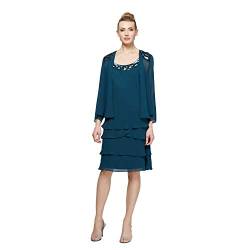 S.L. Fashions Damen Verziertes Jackenkleid mit gestuften Pailletten, zierlich und normal Kleid für besondere Anlässe, Blaugrün, 44 Petite von S.L. Fashions