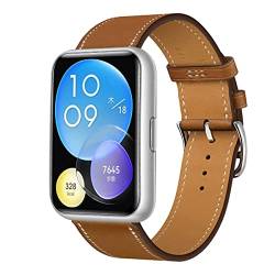 Leder Armband für Huawei Watch Fit 2 Active/Classic/Elegant Armbänder, Echtleder Schlank Ersatzarmband mit Edelstahl-Verschluss Kompatibel mit Armbänder Huawei Watch Fit 2 (26) von SABSEN