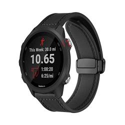 Magnetische Leder Armband für Garmin Forerunner 55/245/645 Armbänder, Magnetische Leder Silikon Hybrid Ersatzarmband Kompatibel mit Armbänder Garmin Forerunner 55/245/645 (F) von SABSEN