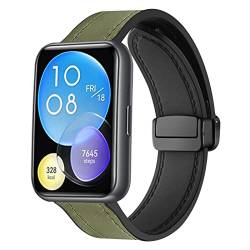 Magnetische Leder Armband für Huawei Watch Fit 2 Active/Classic/Elegant Armbänder, Magnetische Leder Silikon Hybrid Ersatzarmband Kompatibel mit Armbänder Huawei Watch Fit 2 (E) von SABSEN