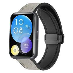 Magnetische Leder Armband für Huawei Watch Fit 2 Active/Classic/Elegant Armbänder, Magnetische Leder Silikon Hybrid Ersatzarmband Kompatibel mit Armbänder Huawei Watch Fit 2 (H) von SABSEN