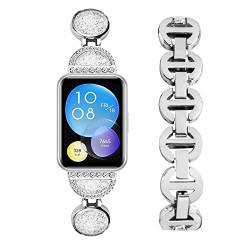 Metall Armband für Huawei Watch Fit 2 Armband, Metall Edelstahl Band mit Kristall Diamanten Glänzend Strass Uhrenarmband Ersatz Kompatibel mit Huawei Watch Fit 2 (D) von SABSEN
