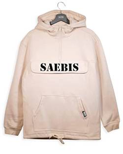 SAEBIS Classic Damen Oversized Hoodie mit Bauchtasche & Brusttasche mit Klettverschluss + Reißverschluss, Saum & Kapuze mit Tunnelzug (as3, Alpha, m, Regular, Regular, Sandfarben) von SAEBIS