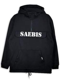 SAEBIS Classic Damen Oversized Hoodie mit Bauchtasche & Brusttasche mit Klettverschluss + Reißverschluss, Saum & Kapuze mit Tunnelzug (as3, Alpha, m, Regular, Regular, Schwarz) von SAEBIS