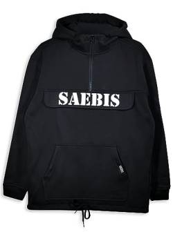 SAEBIS Classic Herren Hoodie mit Bauchtasche & Brusttasche mit Klettverschluss + Reißverschluss, Saum & Kapuze mit Tunnelzug (L, Schwarz) von SAEBIS