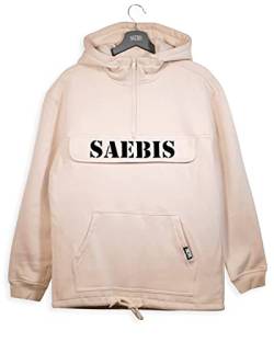 SAEBIS Classic Herren Hoodie mit Bauchtasche & Brusttasche mit Klettverschluss + Reißverschluss, Saum & Kapuze mit Tunnelzug (XL, Sandfarben) von SAEBIS