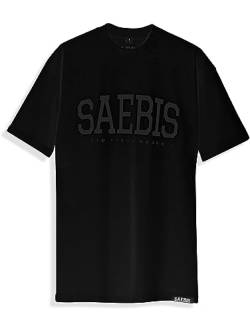 SAEBIS Lifestyle Herren T-Shirt - 100% Baumwolle - schwarz/weiß (as3, Alpha, l, Regular, Regular, All Black) von SAEBIS