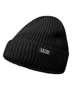 SAEBIS Ribbed Beanie Damen und Herren - Unisex Klassische Strickmütze - Classic warme Mütze für das ganze Jahr - Kopfbedeckung - (Schwarz) von SAEBIS