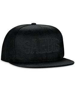 SAEBIS Unisex Classic Snapback Cap Kappe in schwarz oder rot für Herren und Damen - Logo in weiß - individuell Verstellbarer Verschluss - Baseball Mütze (All Black) von SAEBIS