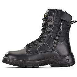 SAFEYEAR Militär Herren Arbeitsstiefel, Heavy Duty Kampf Armee Sicherheitsstiefel, Wide Fit Soft Toe, Wasserdichtes echtes Leder, Lace Up Site Taktische Polizei Sicherheit, SRC High Knöchel Zip Seite von SAFEYEAR