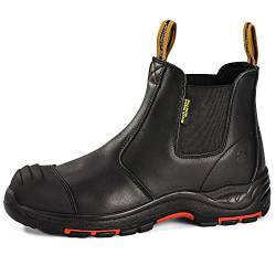 SAFEYEAR Strapazierfähige Sicherheits-Arbeitsstiefel für Herren, schwarze S3-Sicherheitsschuhe für Site-Händler, Wide Fit Zehenkappe aus Verbundwerkstoff, Slip-on-Leder, bequeme Einlegesohle von SAFEYEAR