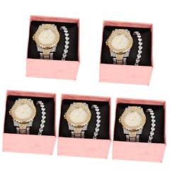 SAFIGLE 5 Sätze Anschauen Modische Armbänder Für Frauen Frauenanzüge Frauen Uhren Golduhren Damen Armreifen Aus Roségold Für Damen Uhr Und Armreif Damenanzüge Diamant Armband Fräulein von SAFIGLE