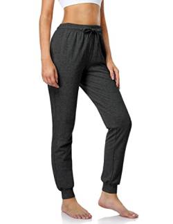 SAFORT 71cm Schrittlänge Damen Jogginghose aus 100% Baumwolle, Freizeit Sweathose, Trainingshose Gym mit 3 Taschen, High Waist Jogger Laufhosen, Holzkohle Grau, L von SAFORT