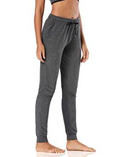 SAFORT 86cm Schrittlänge Damen Jogginghose aus 100% Baumwolle, Freizeit Sweathose, Trainingshose Gym mit 3 Taschen, High Waist Jogger Laufhosen, Dunkelgrau, M von SAFORT