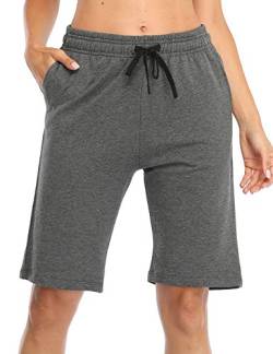 SAFORT Bermuda Shorts Damen Kurze Sporthose Baumwolle Laufshorts Sommer Knielang Pull auf Lounge Walking Übung Shorts mit Taschen, Grau, M von SAFORT