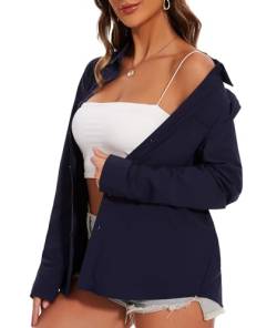 SAFORT Bluse Damen Langarmshirt Lässig Elegant Oberteile Hemd Langarm Einfarbig Arbeit Oberteile Shirts mit Tasche,Marineblau,M von SAFORT