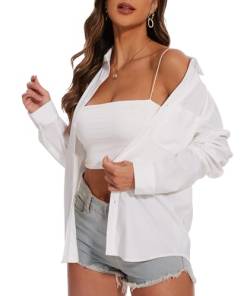 SAFORT Bluse Damen Langarmshirt Lässig Elegant Oberteile Hemd Langarm Einfarbig Arbeit Oberteile Shirts mit Tasche,Weiß,S von SAFORT