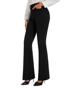 SAFORT Damen Yogahose Bootcut Stretch Hose Schlaghose Damen Jazzpants Lang Casual Büro Anzughose Elegante Schlaghose Stoffhose Hohe Taille Sporthose mit Taschen, 86cm, Schwarz, M von SAFORT