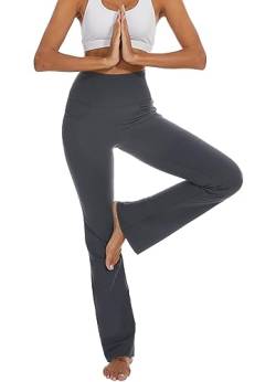 SAFORT Yoga Hose Schlag Leggings überkreuzter Rücken, hohe Taille mit 4 Taschen, Bauchkontrolle, extra Lange Arbeitshose für große Frauen- Grau - S von SAFORT