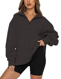 SAFRISIOR Damen Oversized Half Zip Sweatshirt Drop Shoulder Long Sleeves Collar Quarter 1/4 Zipper Pullover, Schwarz, L von SAFRISIOR