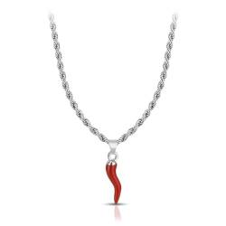SAGA GIOIELLI® Damen-Halskette aus Stahl, Rotes Horn, m, Edelstahl, Kein Edelstein von SAGA GIOIELLI