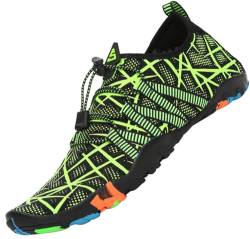 SAGUARO Badeschuhe Herren Schwimmschuhe Wasserschuhe Aqua Schuhe Barefoot Schuhe Strandschuhe Tauchschuhe,Stil 2:Schwarz Grün 46 EU von SAGUARO