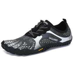 SAGUARO Barfußschuhe Herren Barfuss Schuhe Damen Barfussschuhe Outdoor Zehenschuhe Leicht Training Traillaufschuhe Fitnessschuhe Dunkelschwarz, Gr.37 EU von SAGUARO