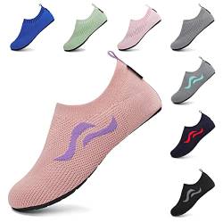 SAGUARO Damen Badeschuhe Strandschuhe rutschfest Schwimmschuhe Männer Atmungsaktiv Neoprenschuhe Frauen Aqua Wassersport Sommer Rosa 46/47 EU von SAGUARO