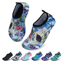 SAGUARO Kinder Badeschuhe Jungen Aquaschuhe Mädchen Schnell Trocknend Strandschuhe Atmungsaktiv Wasserschuhe Surf Yoga Neoprenschuhe,BunteBlau,Gr.28/29 EU von SAGUARO