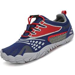 SAGUARO Kinder Barfußschuhe Jungen Sportschuhe Atmungsaktiv Fitnessschuhe Mädchen rutschfest Traillaufschuhe Outdoorschuhe Leicht Sommer Sport Badeschuhe Unisex,Blau/rot 31 EU von SAGUARO