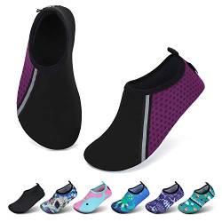 SAGUARO Mädchen Badeschuhe Kinder Aquaschuhe Jungen Schnell Trocknend Strandschuhe Atmungsaktiv Wasserschuhe Surf Yoga Neoprenschuhe,Violett Schwarz,Gr.32/33 EU von SAGUARO