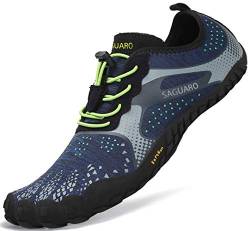 SAGUARO Outdoor Sport Barfußschuhe Damen Traillaufschuhe Herren Fitnessschuhe Atmungsaktive Zehenschuhe rutschfest Trekking Wander Schuhe Unisex Blau Gr.45 von SAGUARO