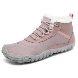 SAGUARO Winterschuhe Damen Gefüttert Warm Barfußschuhe Herren Schneestiefel Männer Barfuss Schuhe Outdoor Wasserdicht Rutschfeste Rosa 41 von SAGUARO