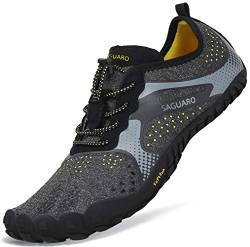 Sommer Barfußschuhe Herren Trail Laufschuhe Damen Indoor Outdoor Sport Fitnessschuhe Leicht Zehen Wander Trekking Schuhe für Frauen Männer Schwarz Gr.47 von SAGUARO