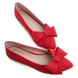 Comfort Slip On Schuhe für Frauen Echtes Leder Ballerinas Low Heeled Wedges Kleid Schuhe, 070 - Rot, 37.5 EU von SAILING LU