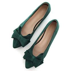 SAILING LU Ballerinas mit Schleife, spitzer Zehenbereich, flache Schuhe, Wildleder, Anzugschuhe, für die Arbeit, Slipper, Mokassins, E-Christmas Green-8232, 37.5 EU von SAILING LU