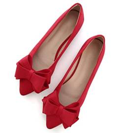 SAILING LU Ballerinas mit Schleifenknoten, für Damen, spitzer Zehenbereich, flache Schuhe, Wildleder, Anzugschuhe, zum Hineinschlüpfen, Mokassins, E-Christmas Red 8232, 37.5 EU von SAILING LU