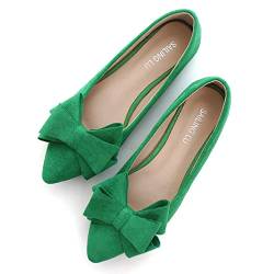 SAILING LU Bow-Knot Ballerinas Damen Spitze Zehen flache Schuhe Wildleder Anzug Schuhe Tragen zur Arbeit Slip On Mokassins, E-Feder Green-8232, 39 EU von SAILING LU