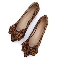 SAILING LU Bow-Knot Ballerinas Damen Spitze Zehen flache Schuhe Wildleder Anzug Schuhe Tragen zur Arbeit Slip On Mokassins, E-Leopard braun-8232, 42 EU von SAILING LU