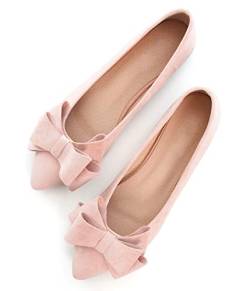 SAILING LU Bow-Knot Ballerinas Damen Spitze Zehen flache Schuhe Wildleder Anzug Schuhe Tragen zur Arbeit Slip On Mokassins, E-cute Pink-8232, 40.5 EU von SAILING LU
