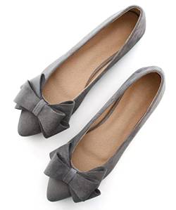 SAILING LU Bow-Knot Ballerinas Damen Spitze Zehen flache Schuhe Wildleder Anzug Schuhe Tragen zur Arbeit Slip On Mokassins, E-grey-8232, 37.5 EU von SAILING LU