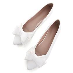 SAILING LU Bow-Knot Ballerinas Damen Spitzer Zehenbereich Flache Schuhe Wildleder Kleid Schuhe Tragen für die Arbeit Slip On Mokassins, E-weiß-8232, 42 EU von SAILING LU