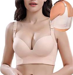 SAINR Tiefer Körbchen-BH verstecken Rückenfett mit Shapewear, volle Rückenabdeckung BHs Übergröße BH mit Shapewear Push Up BH für Frauen, hautfarben, 100 C/D/E von SAINR