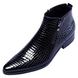 SAINTS BASE Formale Knöchel-Lackleder-Stiefel für Herren, Business-Mode, karierter Reißverschluss, spitz zulaufendes Kleid, Freizeitstiefel black 47 EU von SAINTS BASE