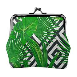Green Tropical Leaf Portable Leather Kiss Lock Coin Purse for Women and Girls for Shopping Travel Wedding Mother's Day Gifts Black One Size Black One Size, Schwarz , Einheitsgröße von SAINV