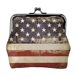 Vintage American USA Flag Portable Leather Kiss Lock Coin Purse for Women and Girls for Shopping Travel Wedding Mother's Day Gifts Black One Size Black One Size, Schwarz , Einheitsgröße von SAINV