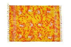 Pareo Sarong Strandtuch Damen - Wickelrock Strand - Handtuch blickdicht als Wickeltuch oder Handtuchkleid und Wickelkleid damen - Handarbeit aus Fair Trade Herstellung Batik Gelb Orange Schmetterling von SAIVONA